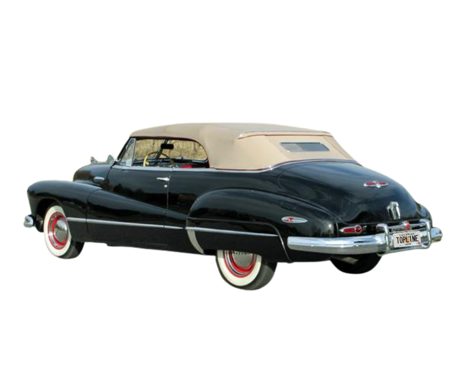 1942, 1946-1948 Buick 56C Super, 76C Roadmaster, 1942, 1946-1947 Cadillac Series 62 Beige/Black Stayfast Cloth Convertible Top with Rear Plastic Window Horseshoe Zipper(Valance)