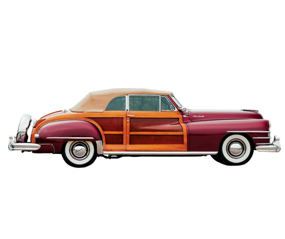 1946-1948 Chrysler Town & Country, DeSoto Custom Coupe, Dodge Custom Coupe, Black/Black Pinpoint Vinyl Convertible Top with Rear Plastic Window w/ Horseshoe Zipper(Valance)