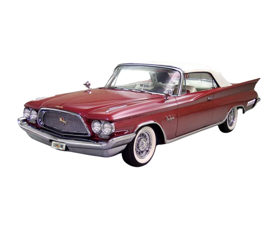 1960-1961 Chrysler 300, New Yorker, Newport, Windsor Black/Black Stayfast Cloth Convertible Top with Rear Plastic Window w/ Brass Horseshoe Zipper(Valance)