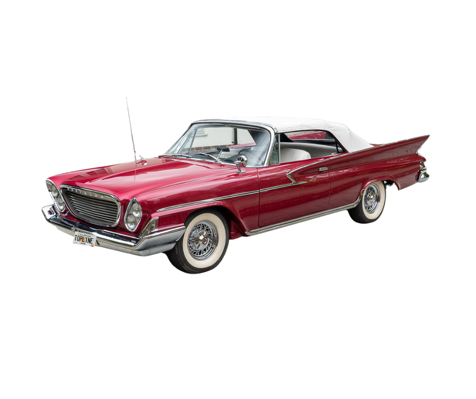 1957-1959 Chrysler 300, Newport, Windsor, New Yorker, DeSoto Adventurer, White/Black Pinpoint Vinyl Convertible Top with Rear Plastic Window w/ Brass Horseshoe Zipper(Valance)