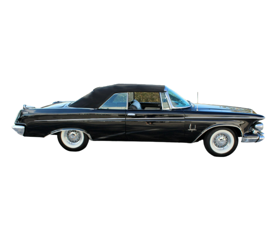1964-1966 Chrysler Imperial Crown Black/Black Stayfast Cloth Convertible Top with Rear Plastic Window(Valance)