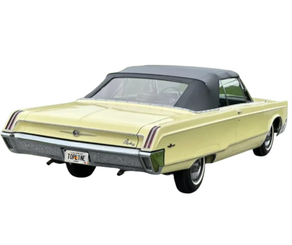 1967-1968 Chrysler 300, Newport, Dodge Monaco, Polara, Plymouth Fury III, Sports Fury, Black/Black Pinpoint Vinyl Convertible Top with Rear Plastic Window(Valance)
