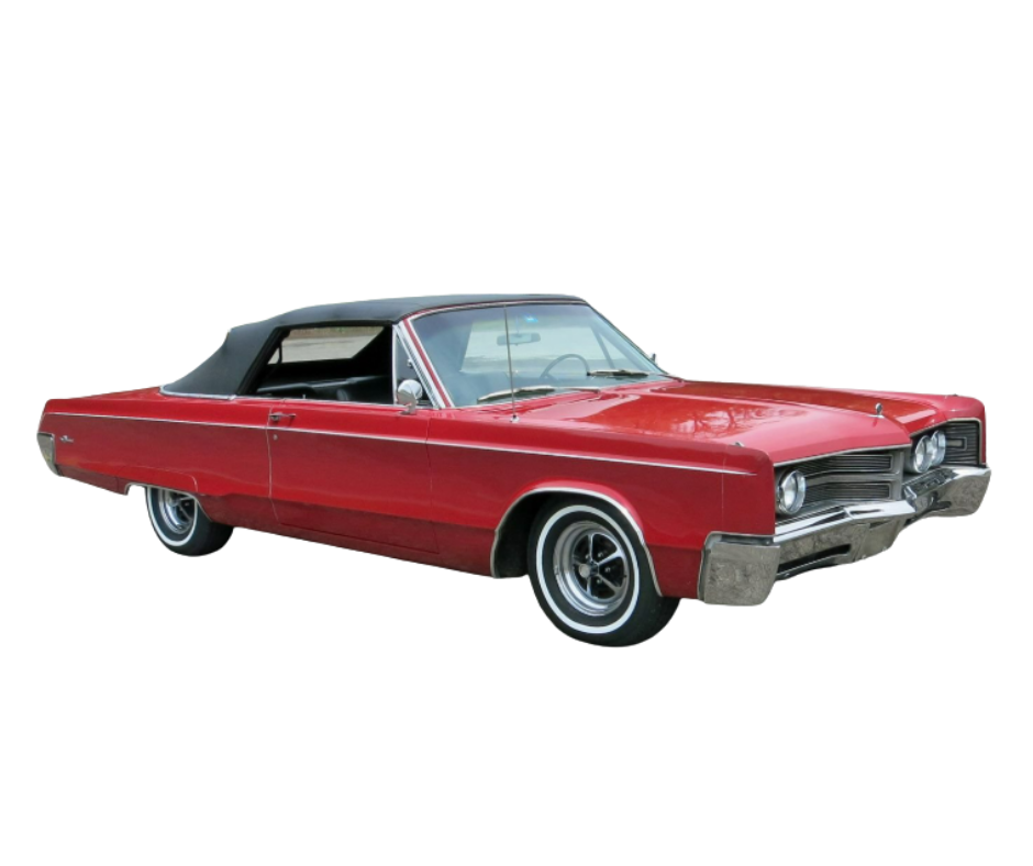 1969-1970 Chrysler 300, Newport, Dodge Polara, Plymouth Fury III, Sports Fury, Black/Black Stayfast Cloth Convertible Top with Rear Plastic Window(Valance)