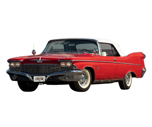 1960-1961 Chrysler Imperial Crown Black/Black Stayfast Cloth Convertible Top with Rear Plastic Window w/ Brass Horseshoe Zipper(Valance)